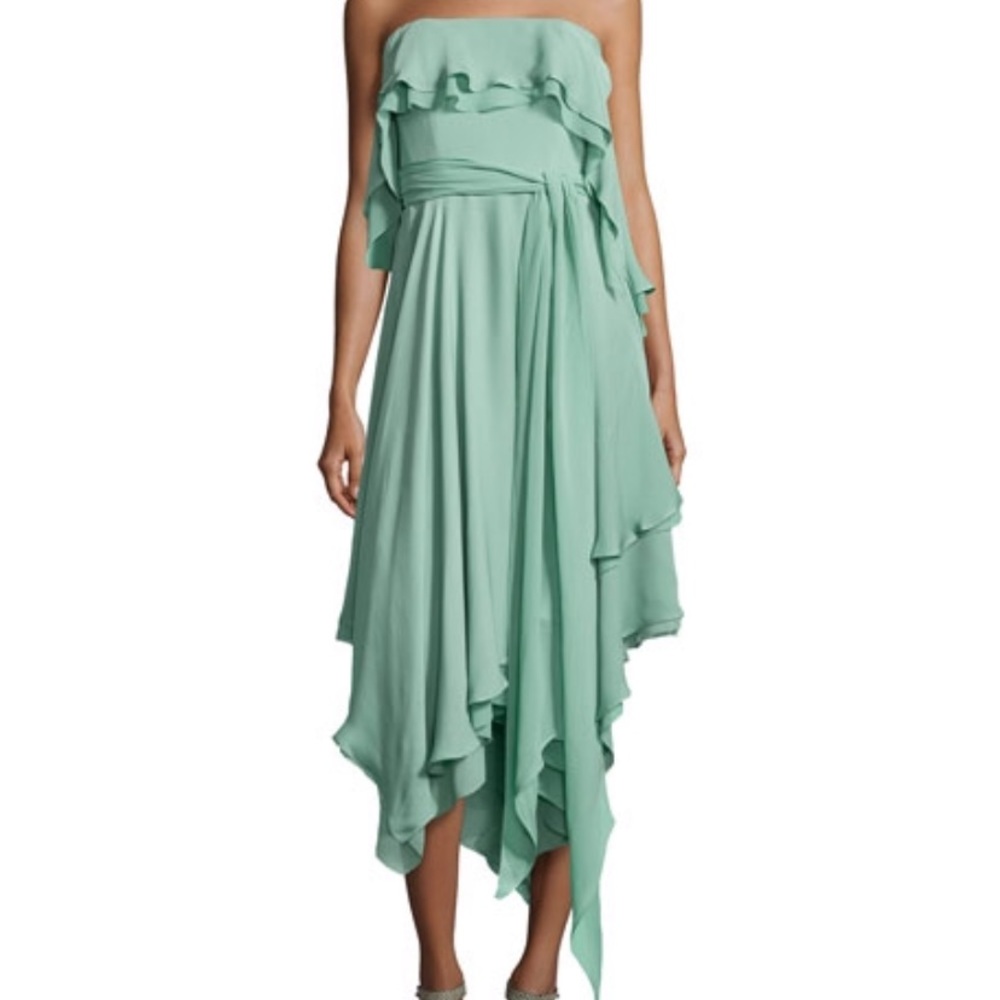 HALSTON HERITAGE NWT RUFFLED SILK STRAPLESS DRESS